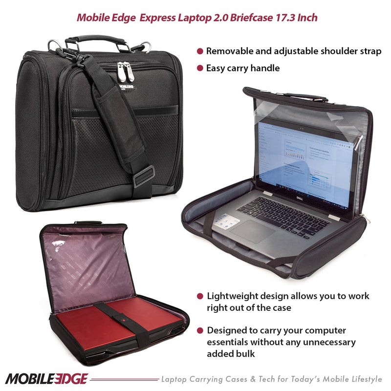 Mobile Edge حقيبة كمبيوتر محمول موبايل إيدج إكسبريس 2.0 مع حزام للرجال والنساء، تناسب أجهزة الكمبيوتر المحمولة حتى 17 بوصة، للسفر، العمل، الأعمال، باللون الأسود - Image 2